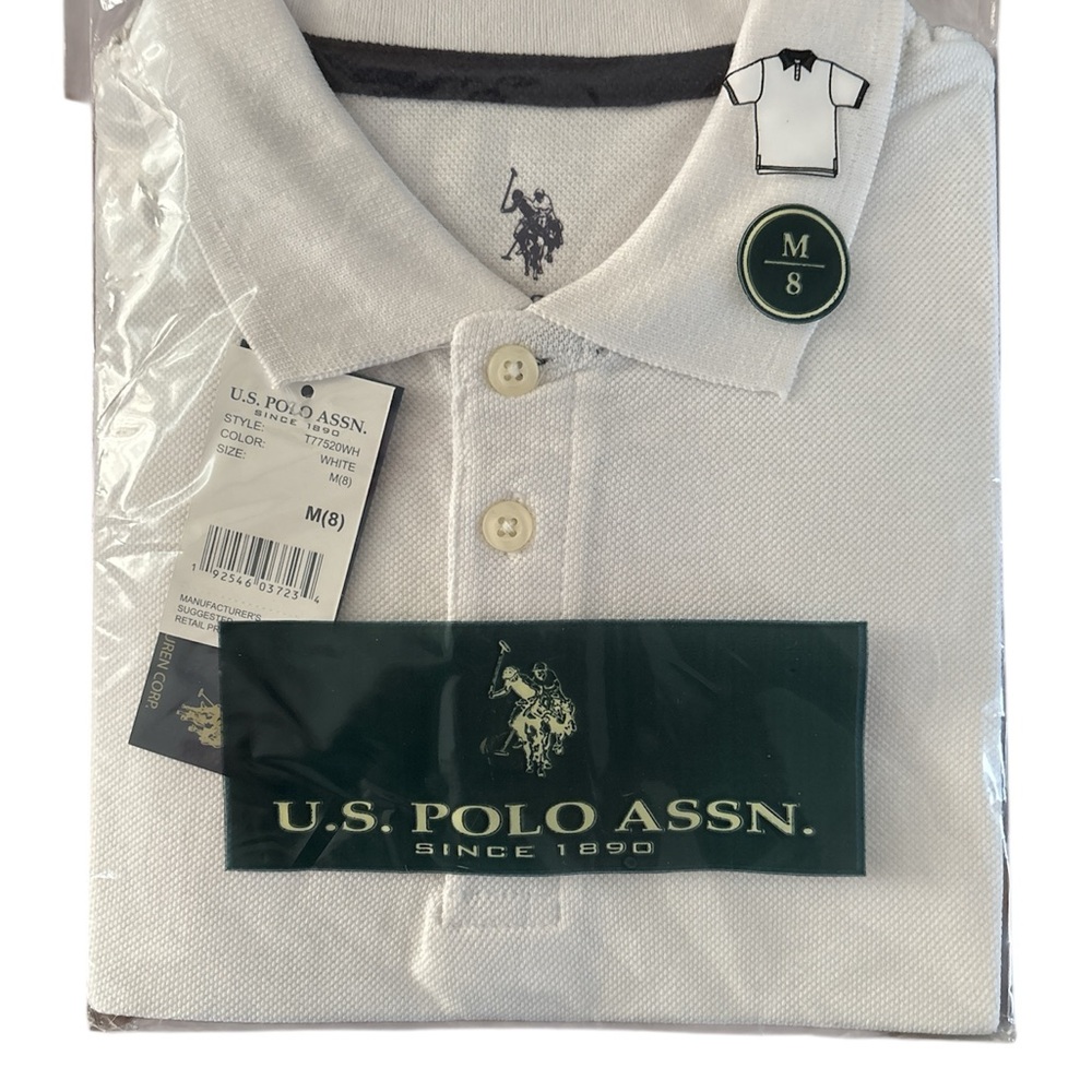 U.S. Polo Assn. Boys White Polo Shirt Classic Style size medium (8)